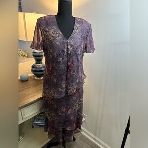 2 Piece Shades of Purple Floral Slip Dress W/Jacket - Size 10 R&M Richard’s